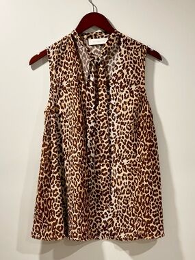 Zimmermann Silk Leopard Print Tie Neck Blouse Sleeveless Boho Luxury